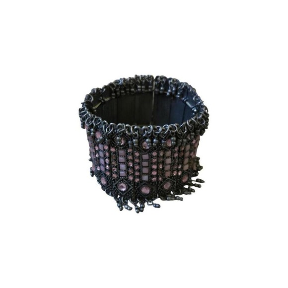 Metal Fringe And Purple Rhinestone Stretch Bracelet - Picture 4 of 5
